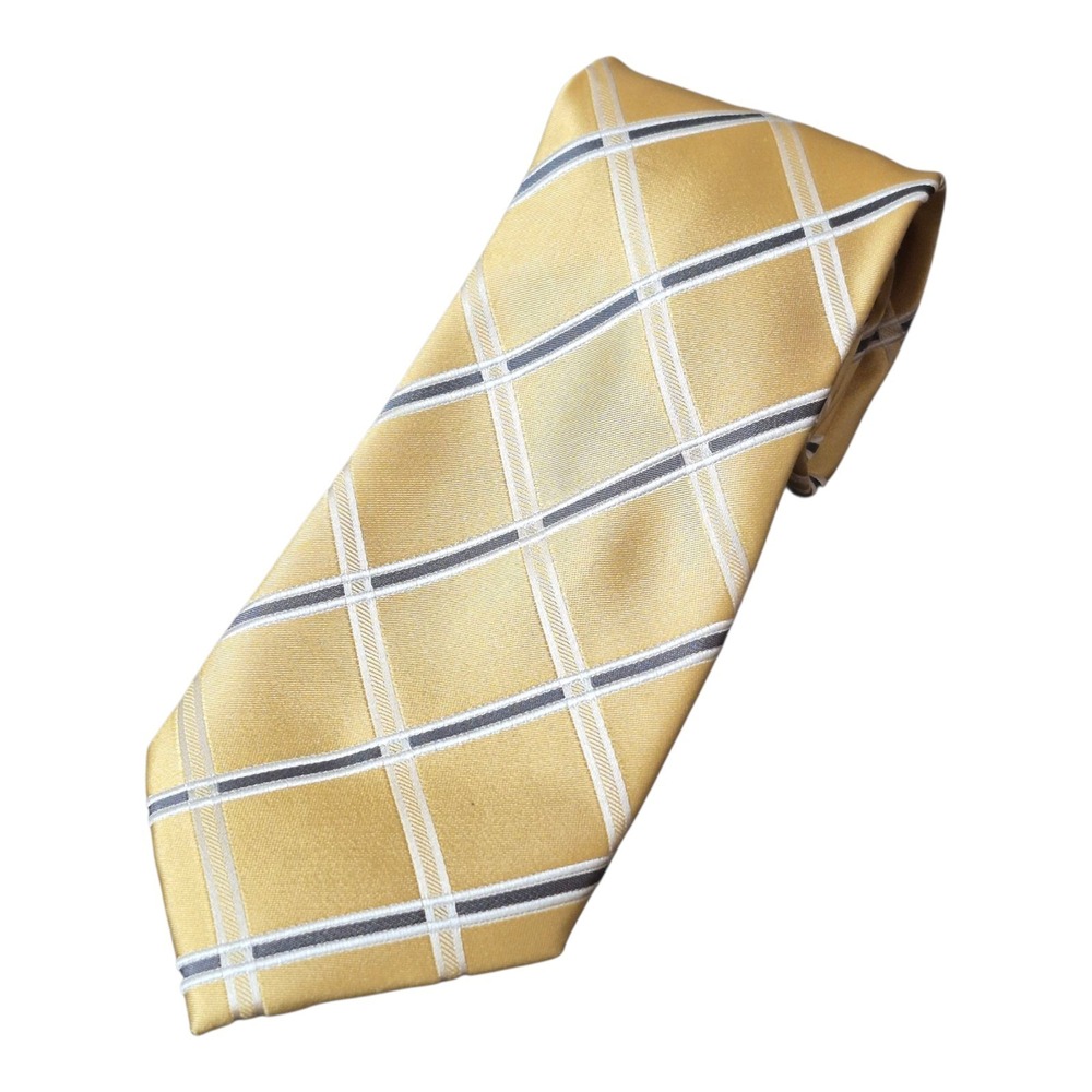 Donald J. Trump Signature Collection 100% Silk Tie Yellow‎ Plaid 62" x 3.5"
